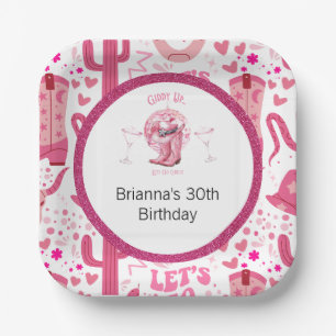 Hübsches Rosa und Glitzer Cowgirl Geburtstag Pappteller