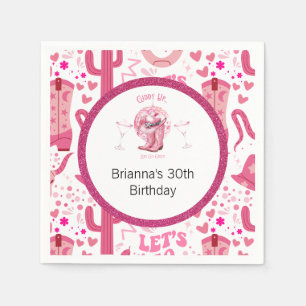 Hübsches Rosa und Glitzer Cowgirl Geburtstag Serviette