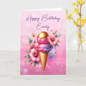 Hübsches Rosa und Gold Eiscreme Karte (Gelbe Blume)