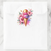 Hübsches Rosa und Gold Eiscreme Runder Aufkleber (Tasche)
