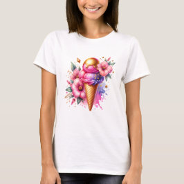Hübsches Rosa und Gold Ice Creme Cone Blüten T-Shirt
