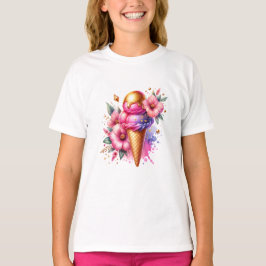 Hübsches Rosa und Gold Ice Creme Cone Blüten T-Shirt