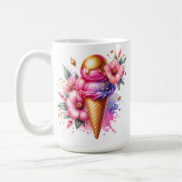 Hübsches Rosa und Gold Ice Creme Cone Personalisie Kaffeetasse