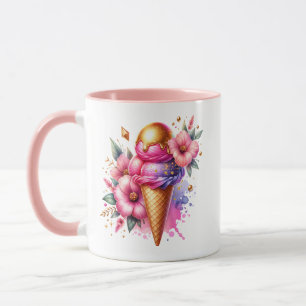 Hübsches Rosa und Gold Ice Creme Cone Personalisie Tasse