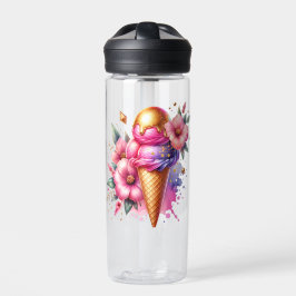 Hübsches Rosa und Gold Ice Creme Cone Personalisie Trinkflasche