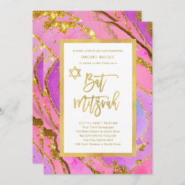 Hübsches Rosa und Goldgeode | Bat Mitzvah Einladung