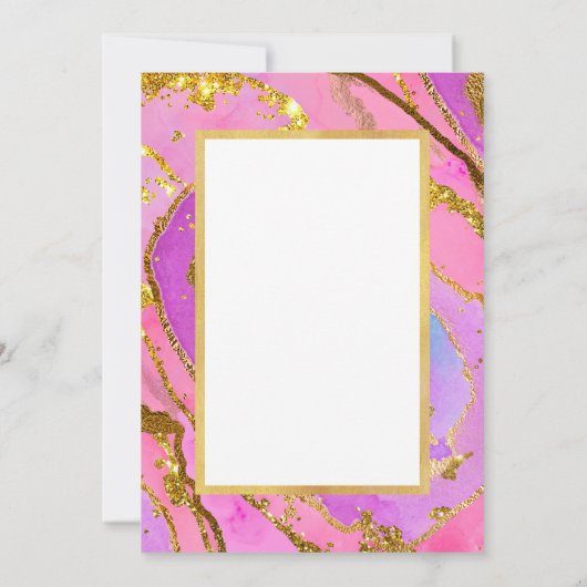 Hübsches Rosa und Goldgeode | Brunch und Bubbly Einladung (Rückseite)