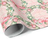 Hübsches Rosa und grüner Weihnachtskranz Geschenkpapier (Rolleneckpunkt)