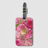 Hübsches rosa und grünes Blumenmonogramm-Gepäckanh Gepäckanhänger (Vorderseite Vertikal)