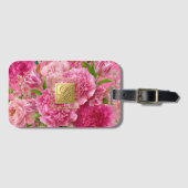 Hübsches rosa und grünes Blumenmonogramm-Gepäckanh Gepäckanhänger (Vorderseite (Horizontal))