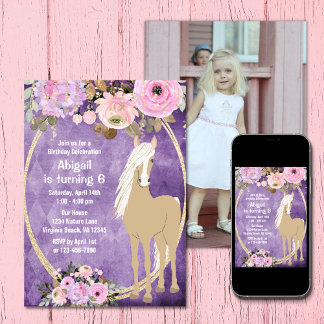 Hübsches Rosa und Lila Blume Foto Birthday Einladung