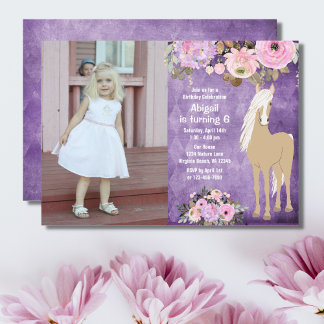 Hübsches Rosa und Lila Blume Foto Birthday Einladung