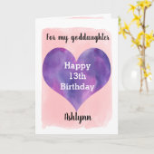 Hübsches Rosa und Lila Godtochter 13. Geburtstag Karte (Gelbe Blume)