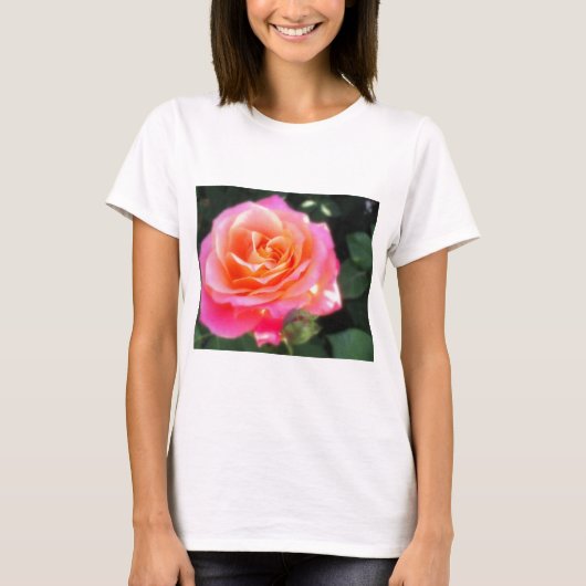 Hübsches Rosa- und Orange-Rose-Macro-Foto T-Shirt (Vorderseite)