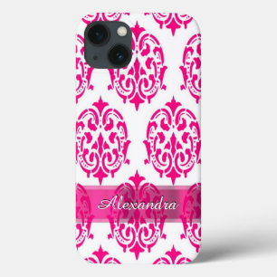 Hübsches Rosa und personalisierter Damast Case-Mate iPhone Hülle
