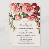 Hübsches Rosa und rote Rosen Einladung zur Hochzei (Vorne/Hinten)