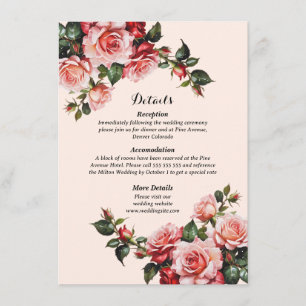 Hübsches Rosa und rote Rosen Hochzeit Begleitkarte
