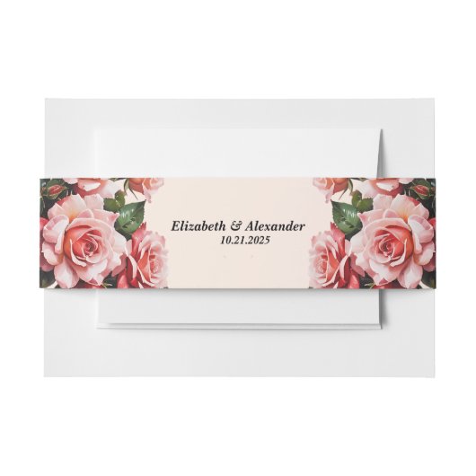 Hübsches Rosa und rote Rosen Hochzeit Einladungsbanderole (Vorderseite Beispiel)