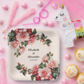 Hübsches Rosa und rote Rosen Hochzeit Pappteller (Party)