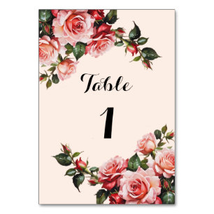 Hübsches Rosa und rote Rosen Hochzeit Tischnummer