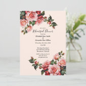 Hübsches Rosa und rote Rosen Probe Abendessen Einladung (Stehend Vorderseite)
