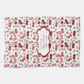 Hübsches rosa und rotes Kirschmuster | Monogram Te Geschirrtuch (Horizontal)