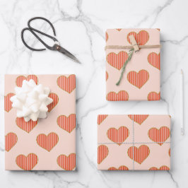 Hübsches Rosa und Rotes Streifen Herz Geschenkpapier Set