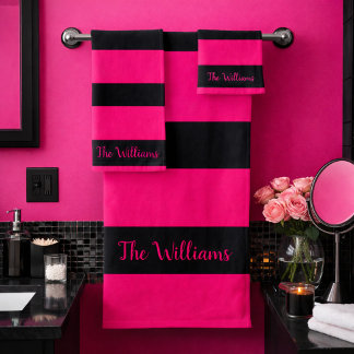Hübsches Rosa und Schwarz Badhandtuch Set