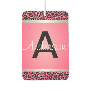 Hübsches Rosa und Schwarzer Leopard Monogramm Autolufterfrischer