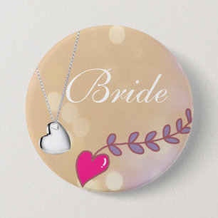 Hübsches rosa und silbernes Herz Braut Hochzeit Button
