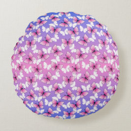 Hübsches rosa und weißes Schmetterlings-Rundkissen Rundes Kissen