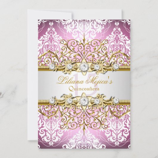 Hübsches Rosa Vintager Glamour Quinceanera Einladung (Vorderseite)
