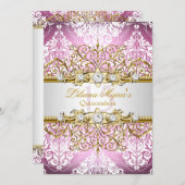 Hübsches Rosa Vintager Glamour Quinceanera Einladung (Vorne/Hinten)