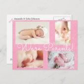 Hübsches Rosa "Wir sind Eltern" Geburtserklärung Ankündigungspostkarte (Vorne/Hinten)