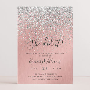 Hübsches Roségold Silber Glitter Funkelnd Abschlus Einladung
