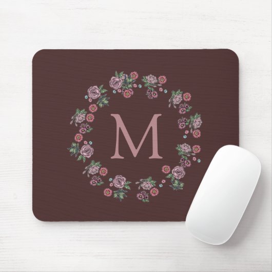 Hübsches Rosenblatt Burgundy Monogram Mousepad (Mit Mouse)