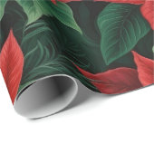 Hübsches Rot und Grün Poinsettias Digitale Kunst Geschenkpapier (Rolleneckpunkt)