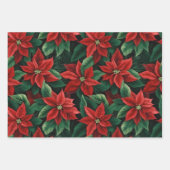 Hübsches Rot und Grün Poinsettias Digitale Kunst Geschenkpapier Set (Vorderseite)