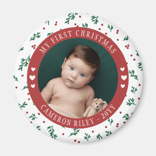 Hübsches rotes Beerenmuster Baby erstes Weihnachte Magnet