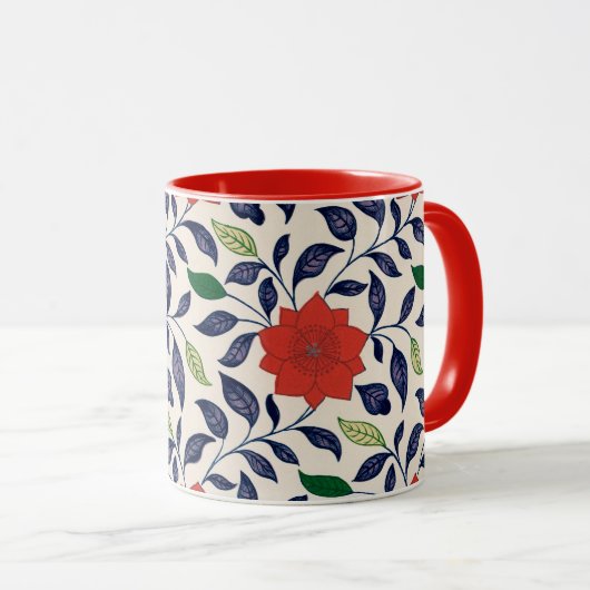 Hübsches rotes Blumenmuster Tasse (VorderseiteRechts)