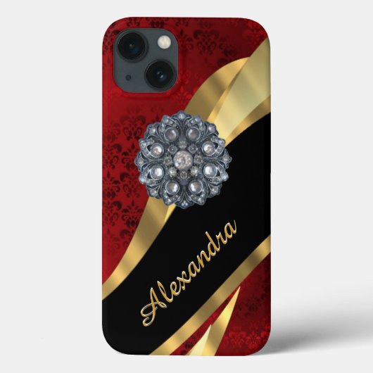Hübsches, rotes Damastmuster personalisiert Case-Mate iPhone Hülle (Rückseite)