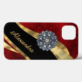 Hübsches, rotes Damastmuster personalisiert Case-Mate iPhone Hülle (Rückseite (Horizontal))