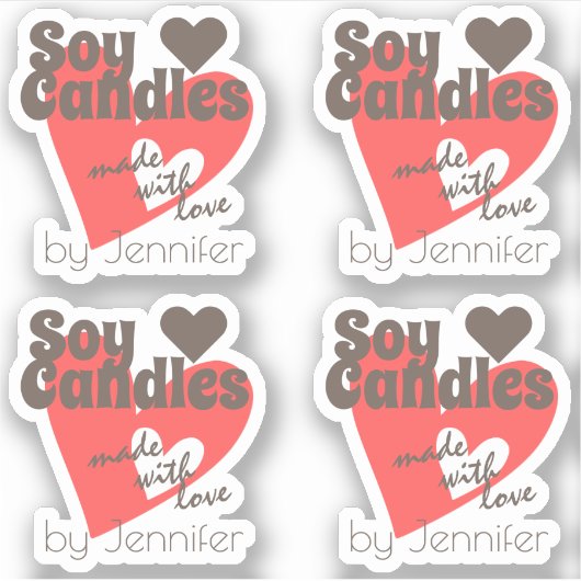 Hübsches Rotes Herz Braun Made with Liebe Soy Cand Aufkleber (Vorderseite)