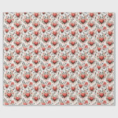 Hübsches Rotes Herz und Blume Vintag Geschenkpapier (Flach)