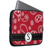 Hübsches rotes Paisley-Muster mit Monogramm Laptopschutzhülle (Vorne Rechts)