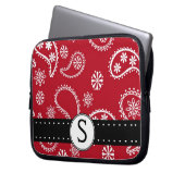 Hübsches rotes Paisley-Muster mit Monogramm Laptopschutzhülle (Vorderseite Links)