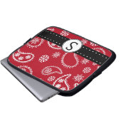 Hübsches rotes Paisley-Muster mit Monogramm Laptopschutzhülle (Vorne Knopf)