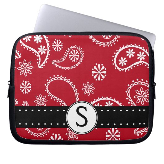 Hübsches rotes Paisley-Muster mit Monogramm Laptopschutzhülle (Vorderseite)