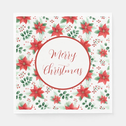 Hübsches rotes Poinsettias Wasserfarben-Muster Serviette (Vorderseite)