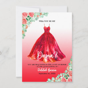 Hübsches rotes Quinceañera-Damen-Vorschlagsgesuch Einladung
